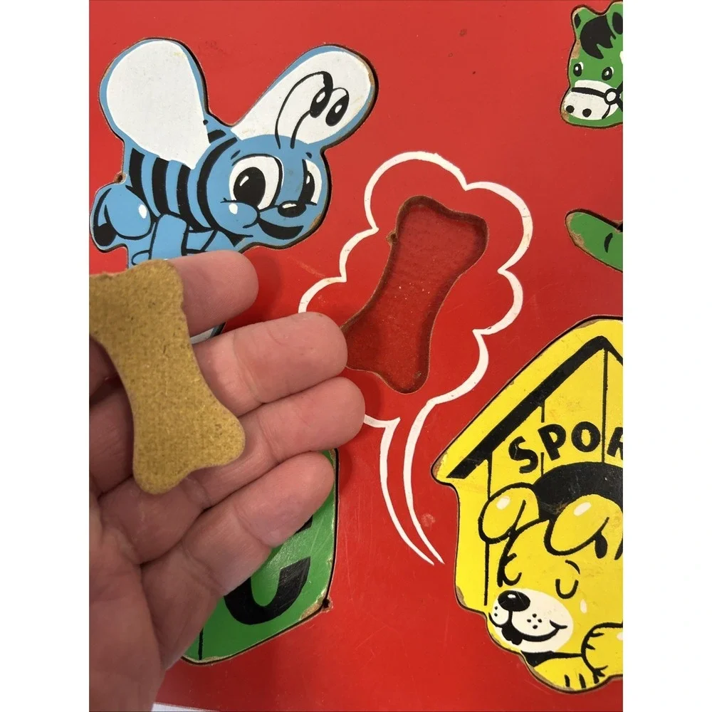Vintage SIFO Wooden Toy‎ Puppy Honey Bee Shape Puzzle Read